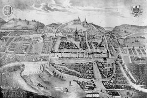 1639年の絵画からの城とジョインヴィレの町の眺め 作： French School